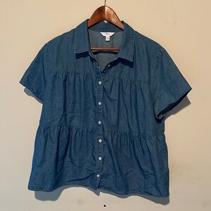 Time and Tru Denim Blue Tiered Button-Down Shirt